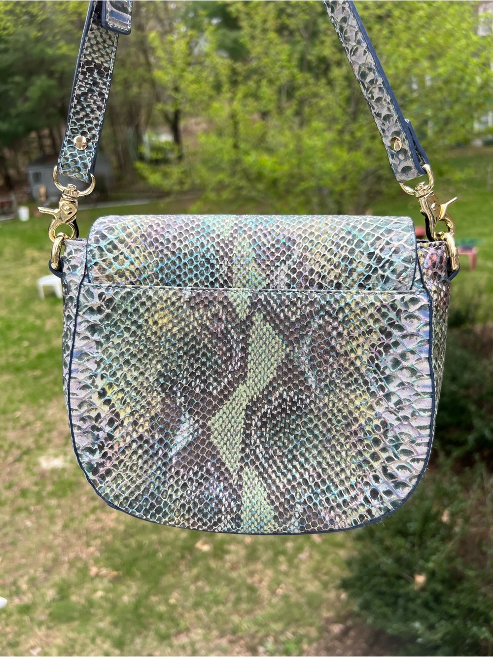Brahmin Mini Sonny Iridescent Snake-Embossed Crossbody in Shimmering Multi-Tone - Picture 4 of 8